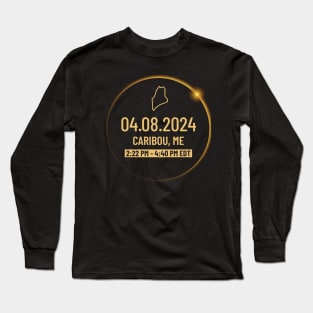 Maine State Caribou ME USA Totality April 8, 2024 Total Solar Eclipse Long Sleeve T-Shirt